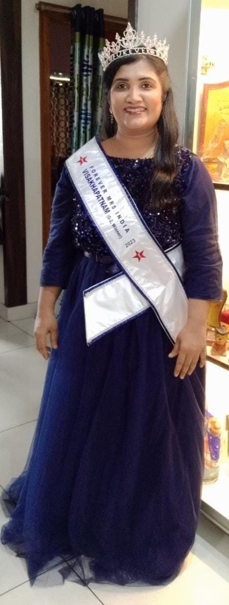 T. Raja Rajeswari as Newly Crowned Mrs Visakhapatnam 2023 organised by Forever Star India